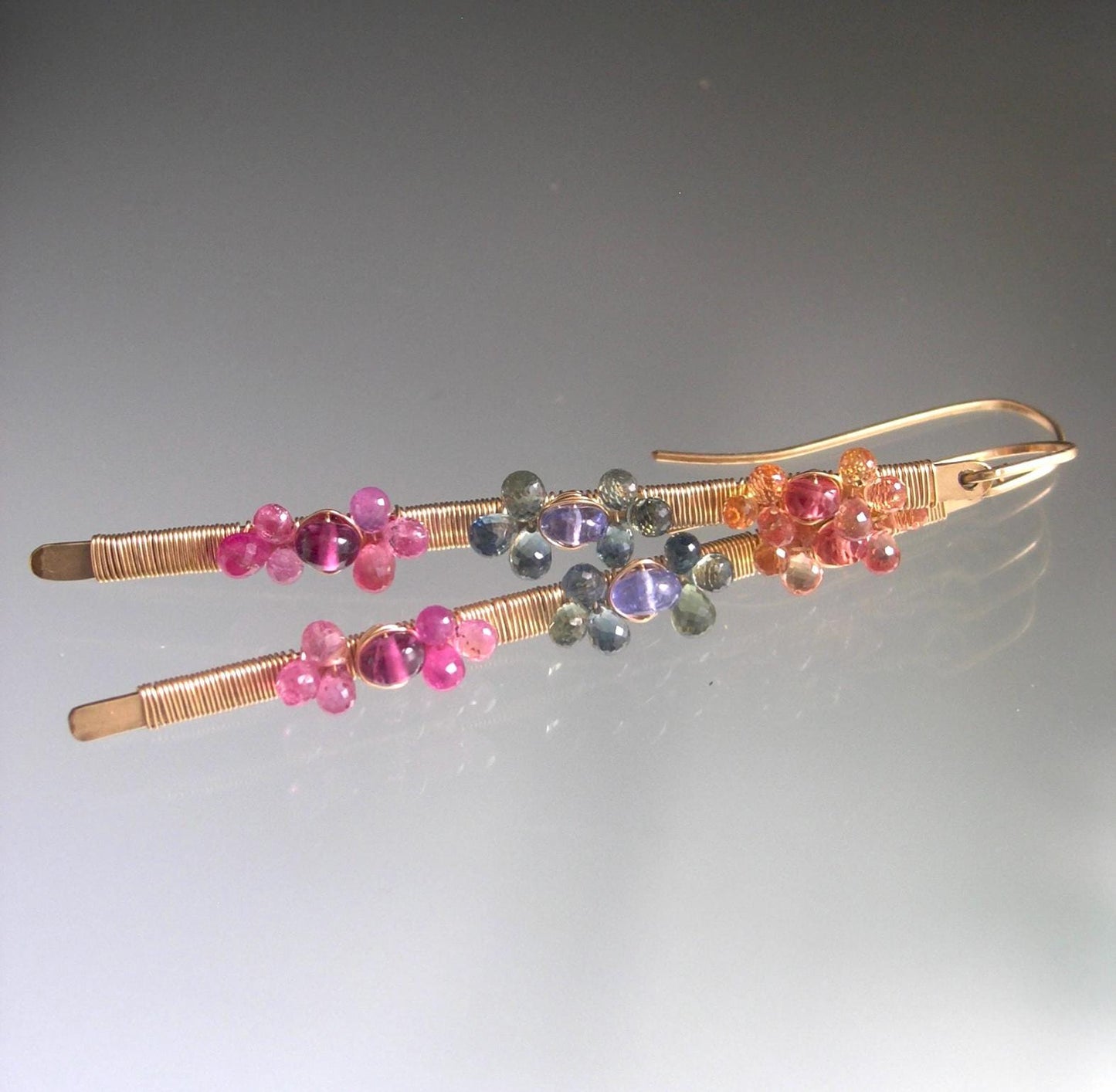Long Sapphire Blossoms Linear Earring in 14k Gold Fill