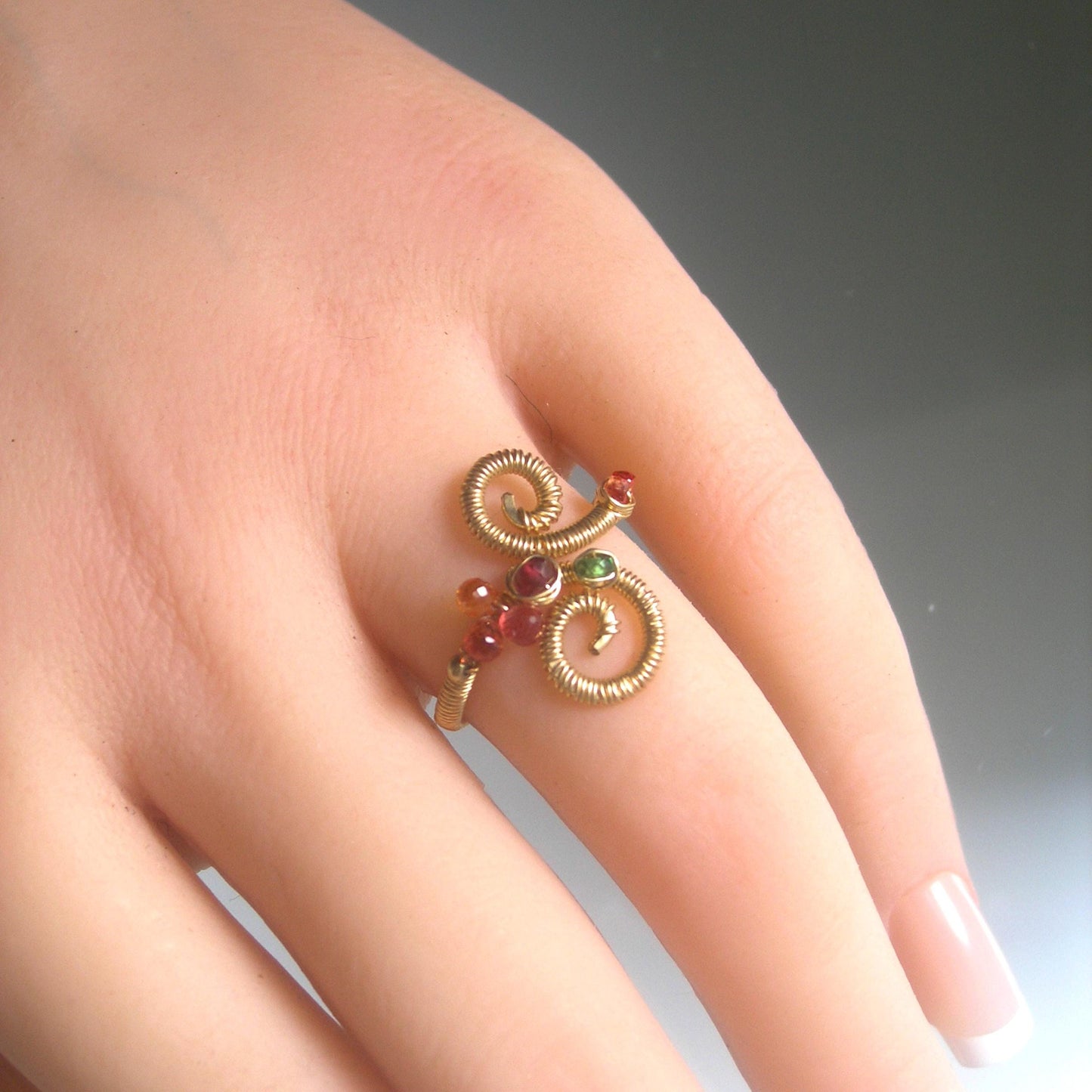 Spiral 14k Gold Filled Gemstone Ring Size 5