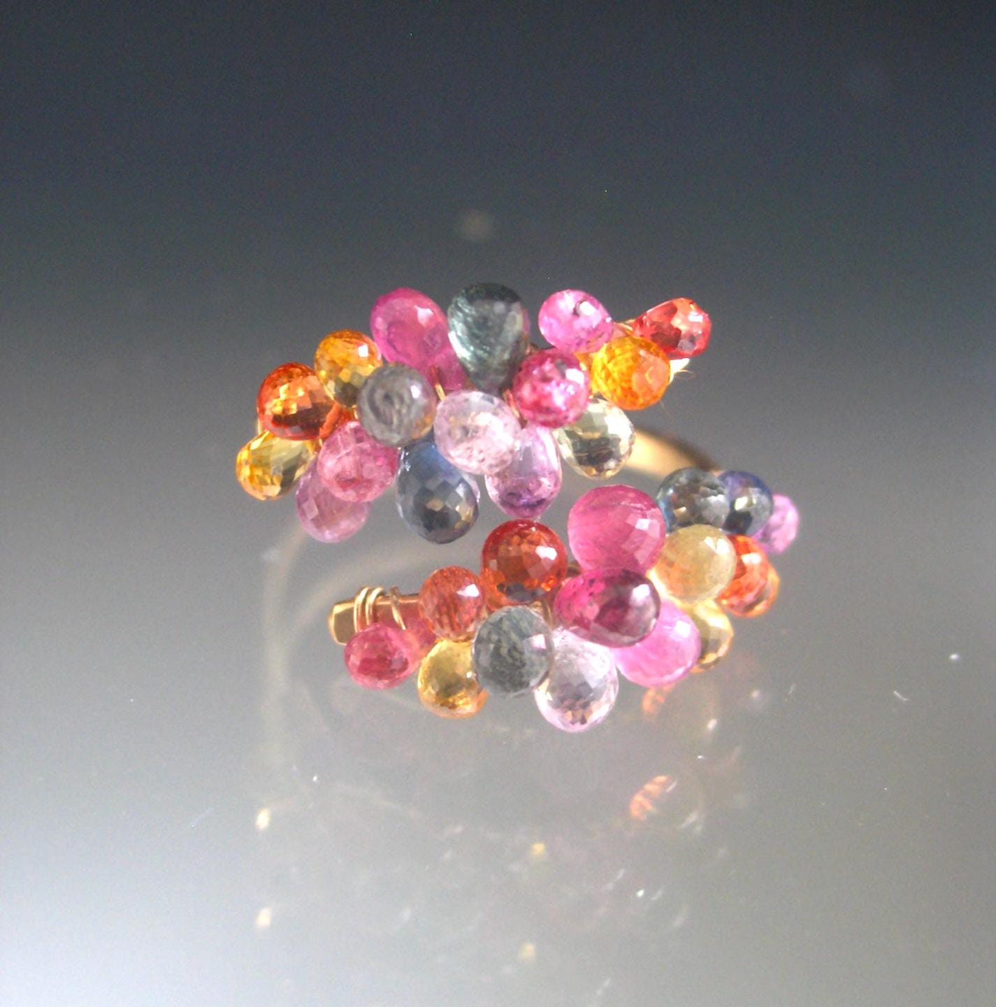 Pastel Sapphire Encrusted 14k Gold Filled Wraparound Ring Size 8