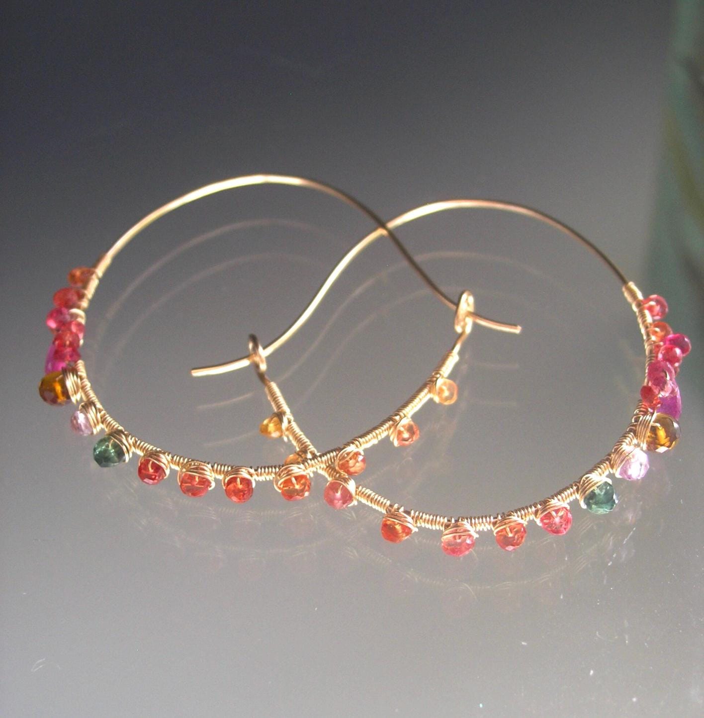 Fuchsia Sapphire 14k Gold Filled HoopEarrings
