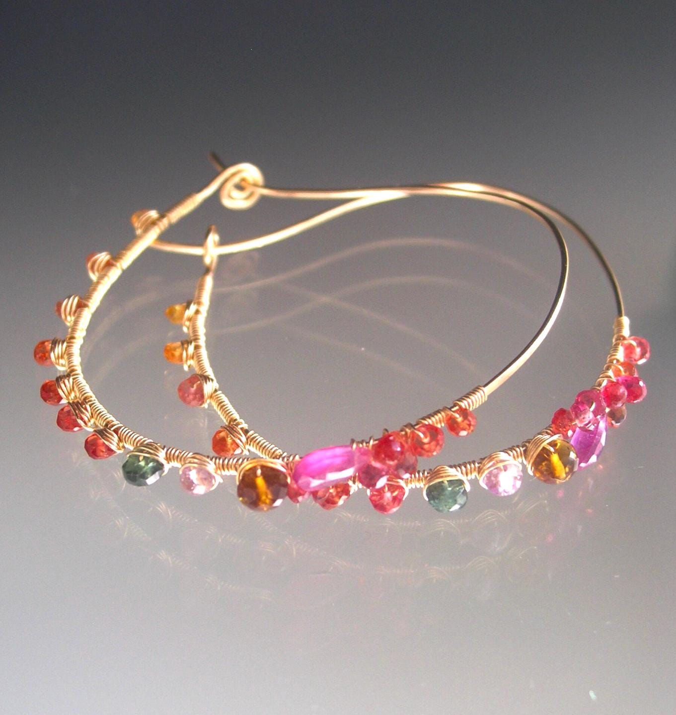 Fuchsia Sapphire 14k Gold Filled HoopEarrings
