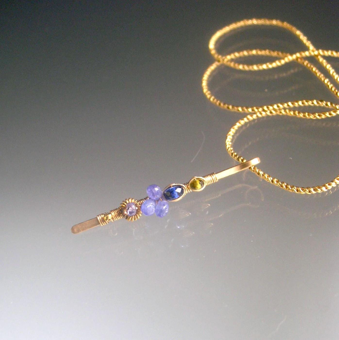 Linear Tanzanite Pendant 14k Gold Filled Necklace