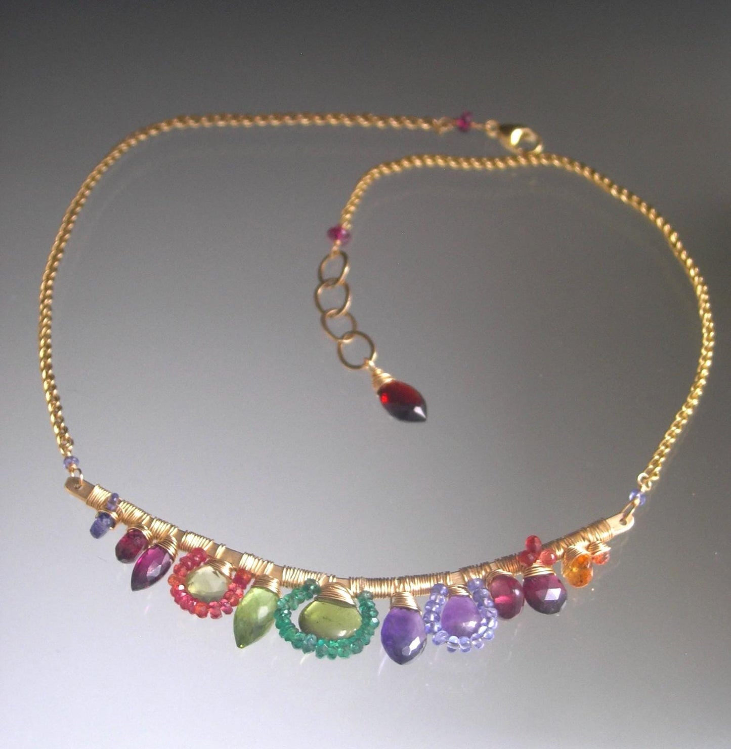 Multi Gemstone 14k Gold Filled Curved Bar Garland Necklace