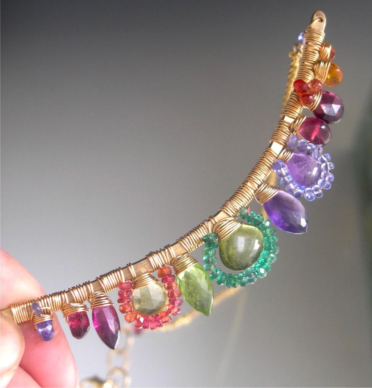 Multi Gemstone 14k Gold Filled Curved Bar Garland Necklace