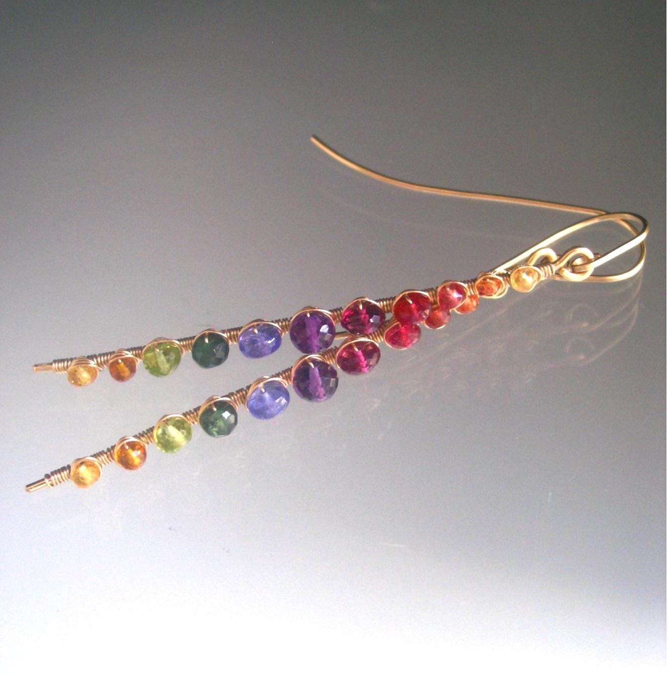 Rainbow Gemstone Linear Earrings
