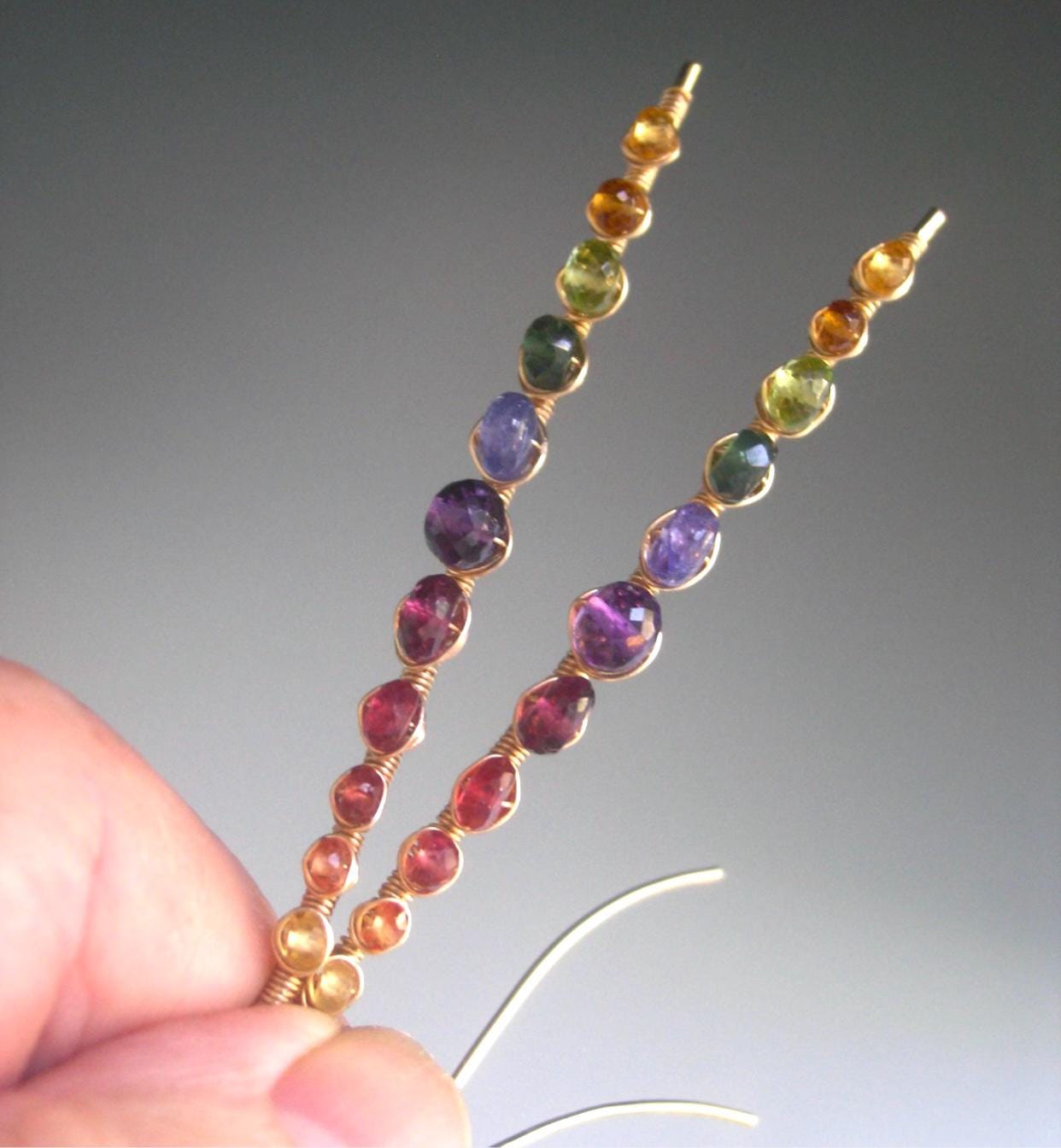 Rainbow Gemstone Linear Earrings