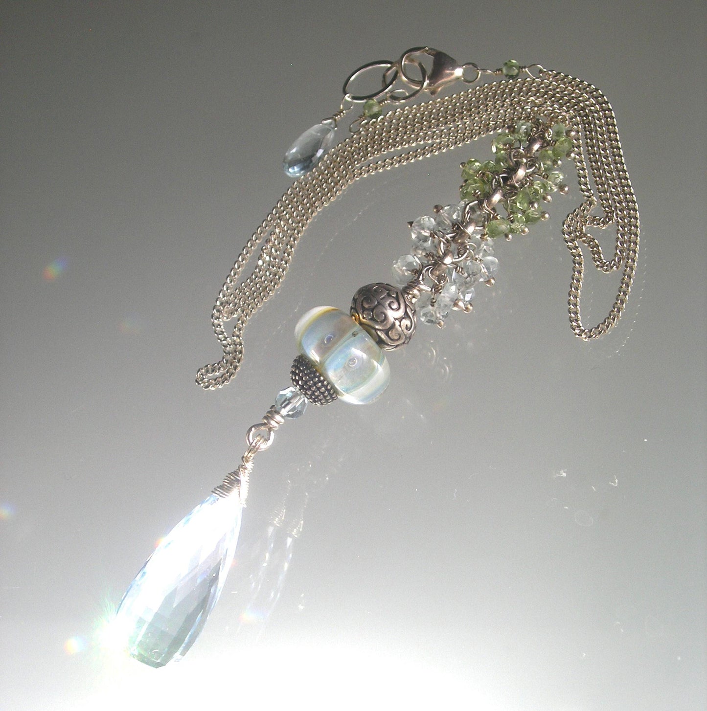 Mixed Elements Lampwork Gemstone Long Pendant