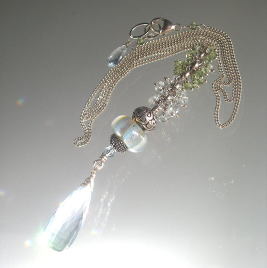 Mixed Elements Lampwork Gemstone Long Pendant