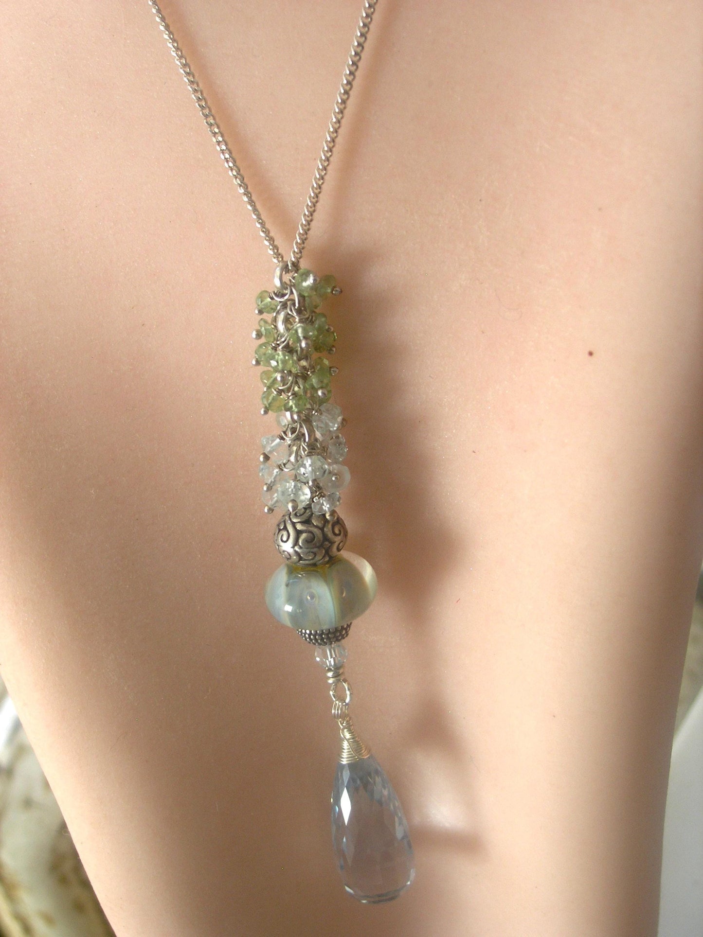 Mixed Elements Lampwork Gemstone Long Pendant