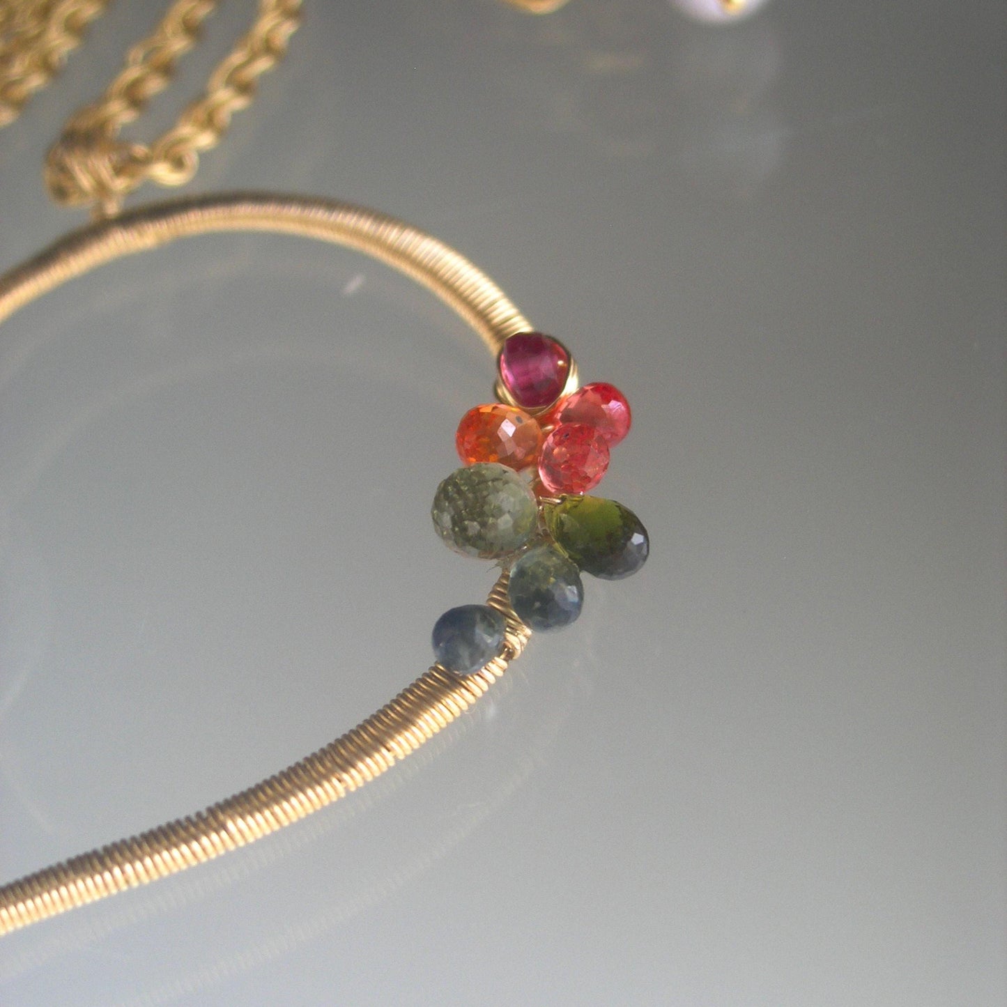 Stylized Heart Pendant Mixed Metal Sapphire Necklace