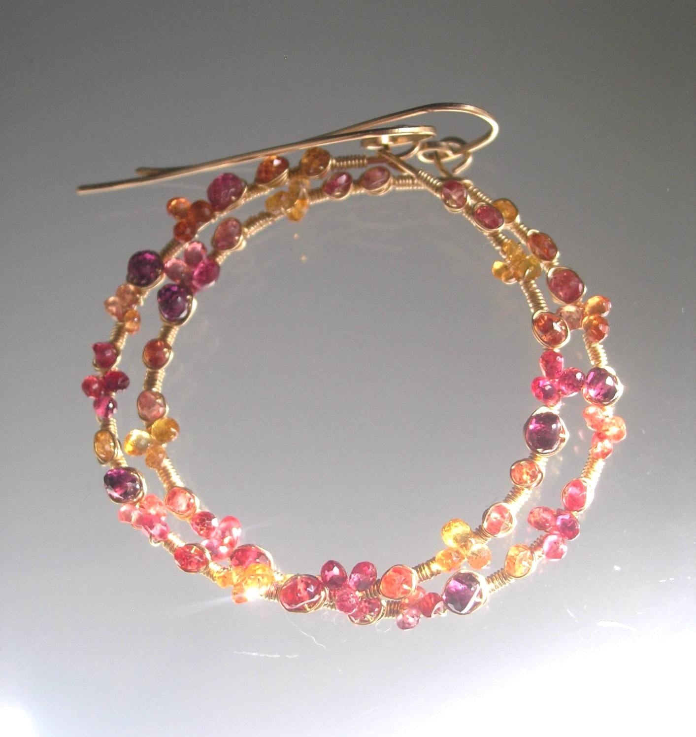 Multi Sapphire 14k Gold Filled Hoops in Warm Hues