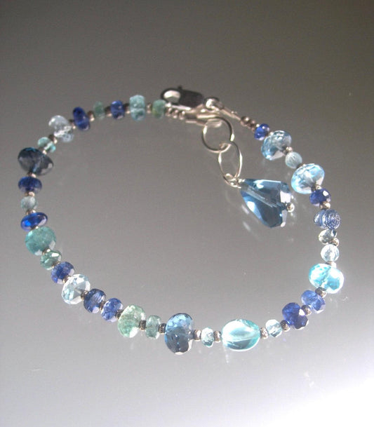 Blue Gemstone Beaded Sterling Silver Bracelet