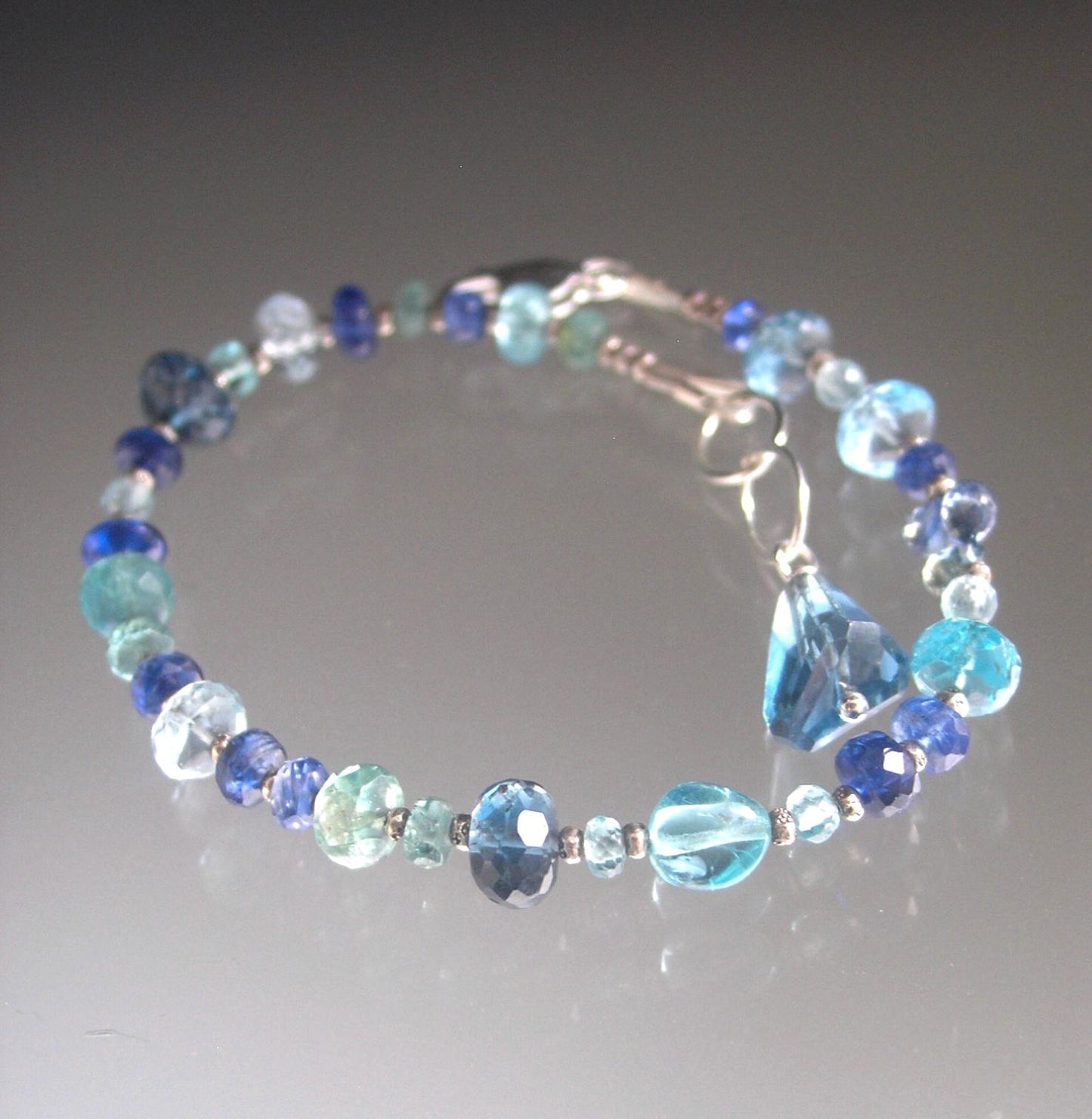 Blue Gemstone Beaded Sterling Silver Bracelet