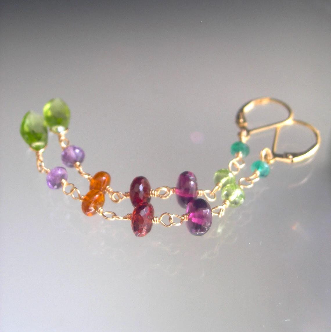 Multi Gemstone Linear Linked Earring Lever Backs 3 3/4”