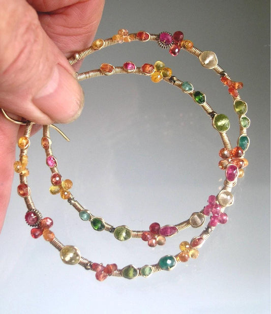 Pastel Colorful Gemstone Hoops 3”