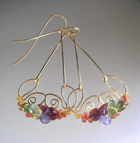Multi Gemstone 14k Gold Filled Lotus Earrings