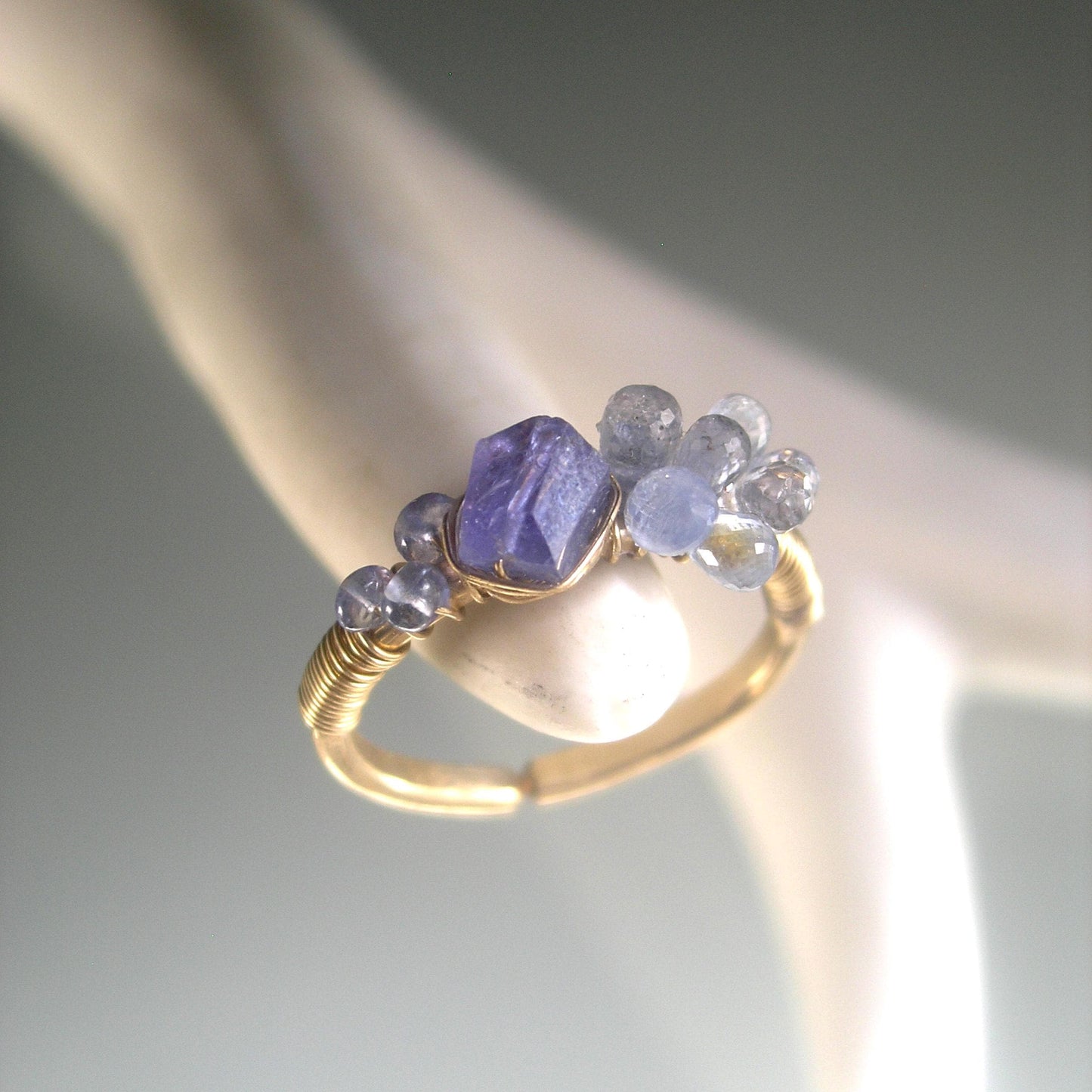 Blue Sapphire Tanzanite Ring in 14k Gold Filled Size 6.5