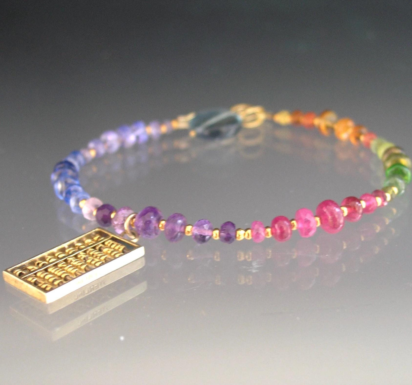 Rainbow Gemstone Vermeil Bracelet w/ Vintage Abacus Charm