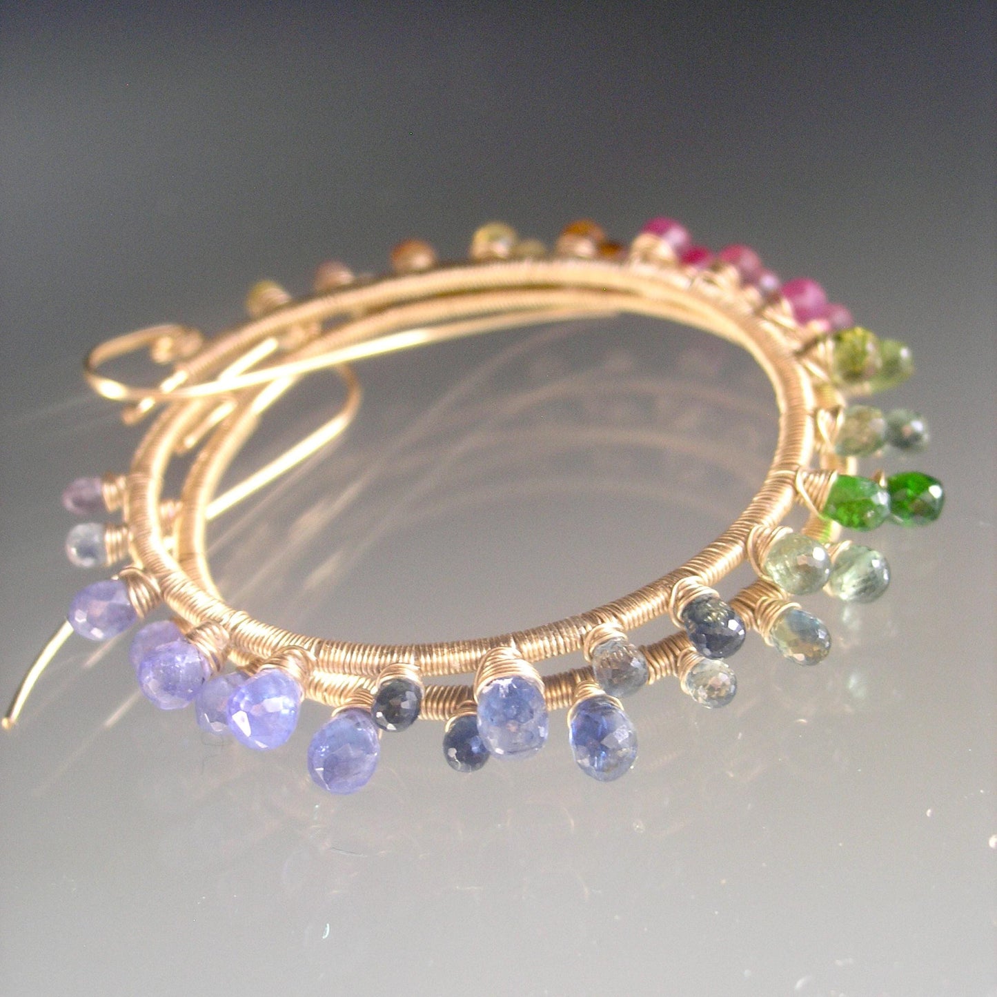 Rainbow Sunburst Gemstone Hoops 14k Gold Filled