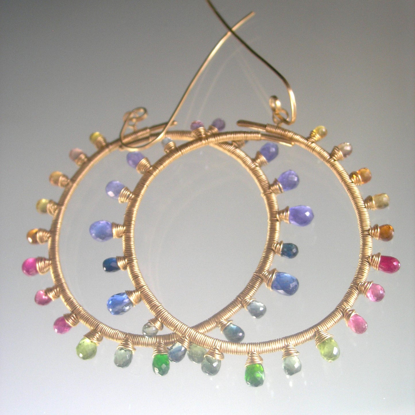 Rainbow Sunburst Gemstone Hoops 14k Gold Filled