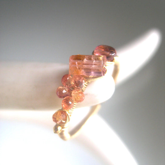 Raw Tourmaline Melon Sapphire Ring in 14k Gold Fill Size 8
