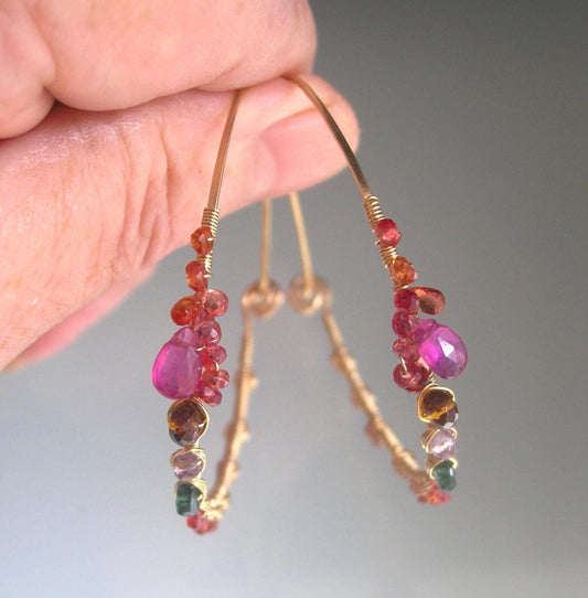 Fuchsia Sapphire 14k Gold Filled HoopEarrings