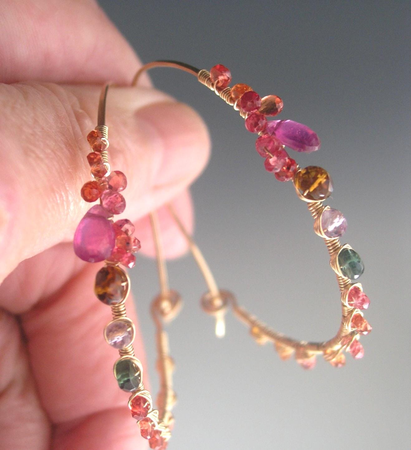 Fuchsia Sapphire 14k Gold Filled HoopEarrings