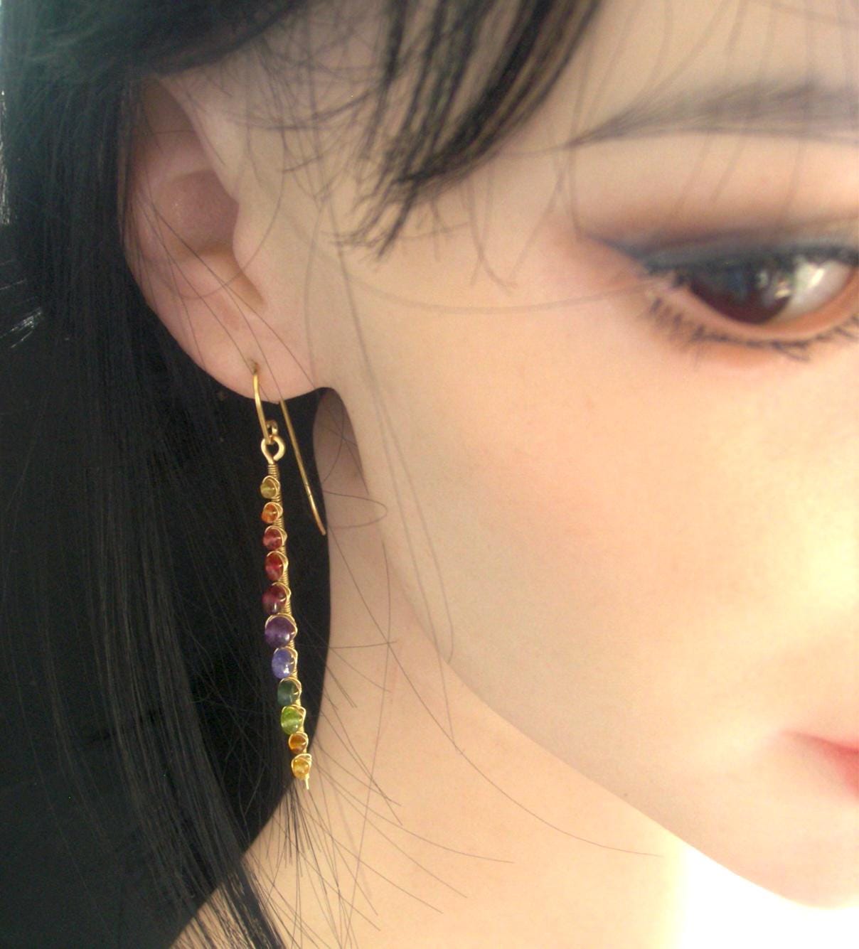 Rainbow Gemstone Linear Earrings