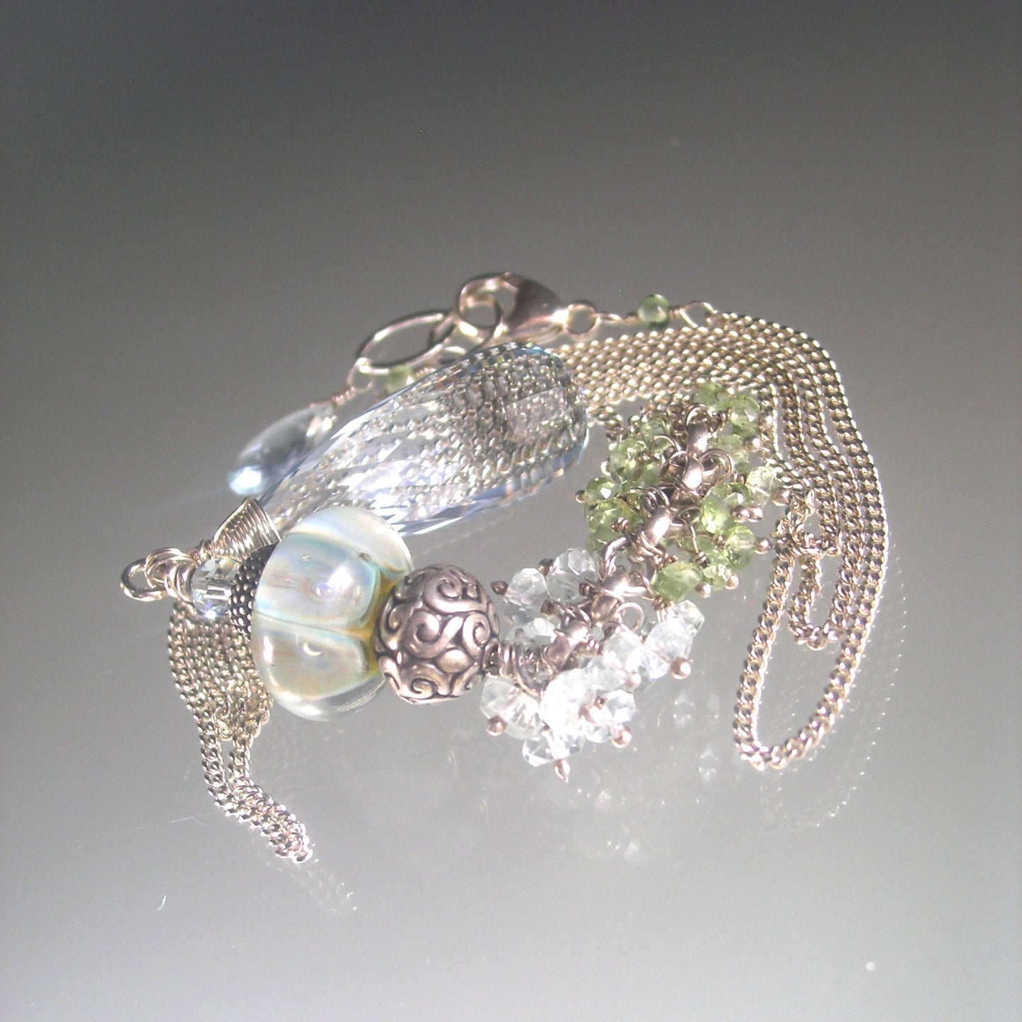 Mixed Elements Lampwork Gemstone Long Pendant