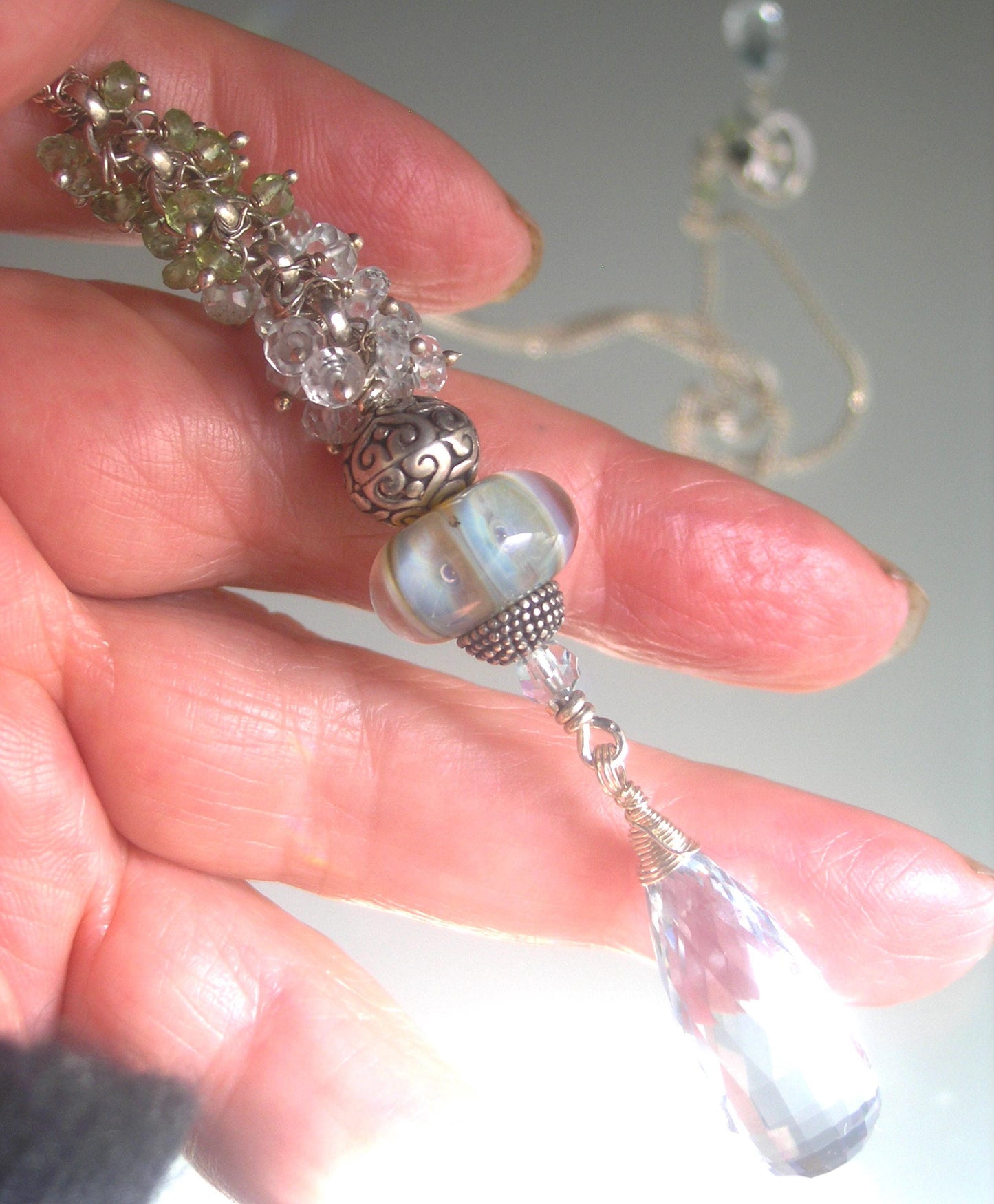 Mixed Elements Lampwork Gemstone Long Pendant