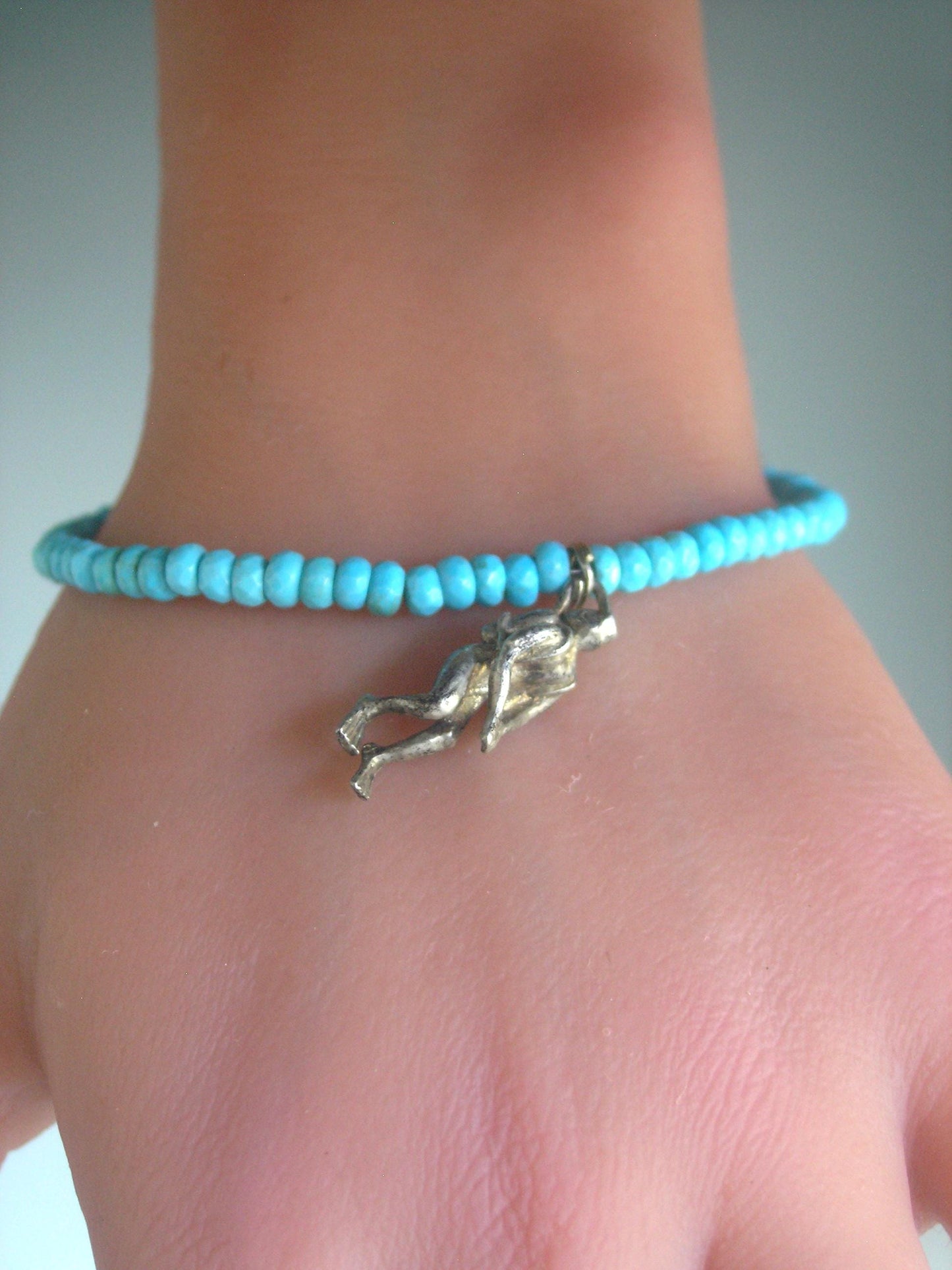 Vintage Scuba Diver Charm Sterling Silver Turquoise Bracelet