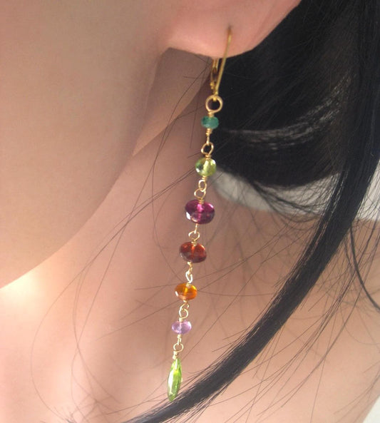 Multi Gemstone Linear Linked Earring Lever Backs 3 3/4”