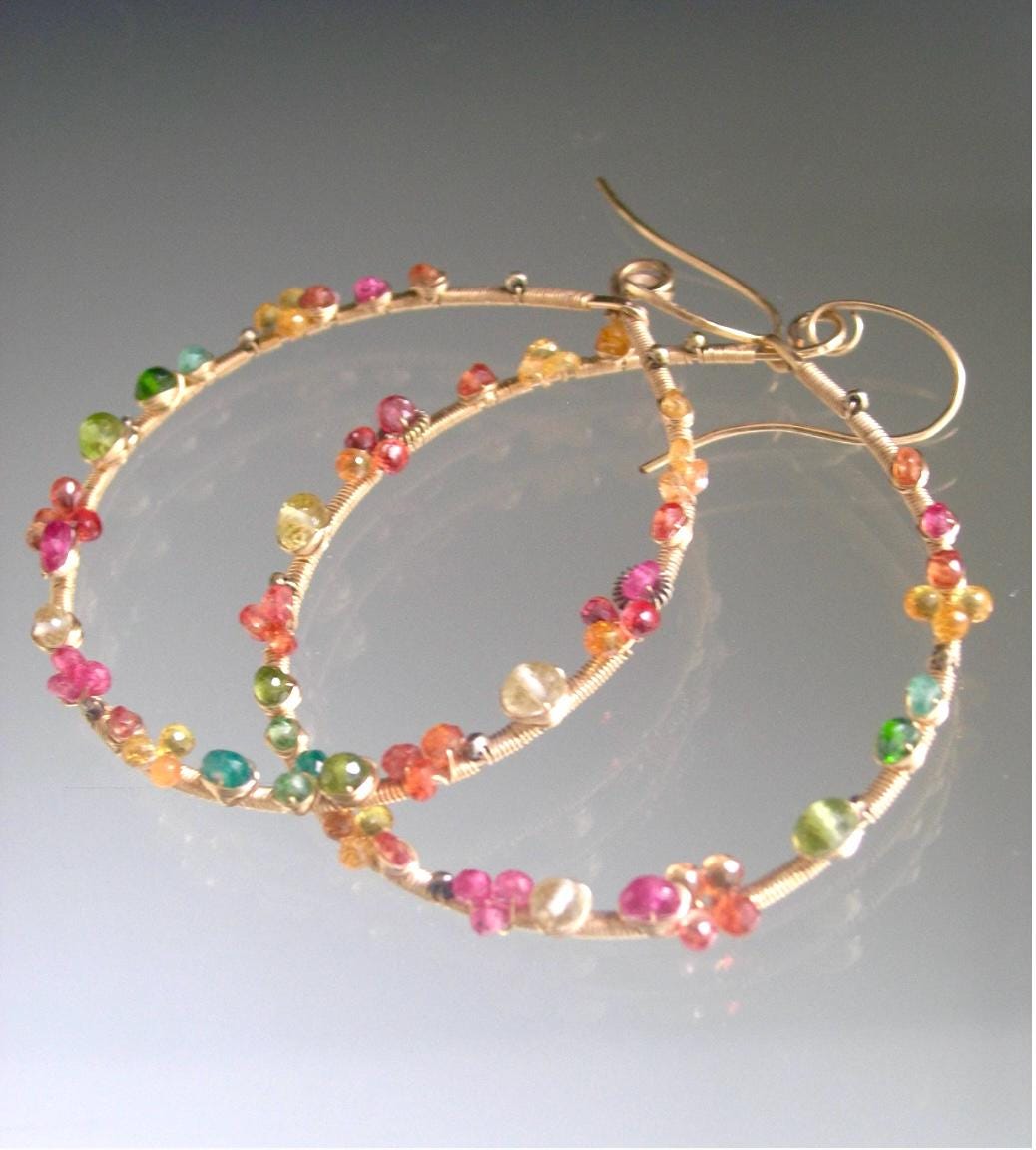 Pastel Colorful Gemstone Hoops 3”