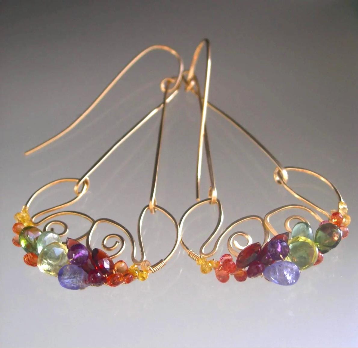 Multi Gemstone 14k Gold Filled Lotus Earrings