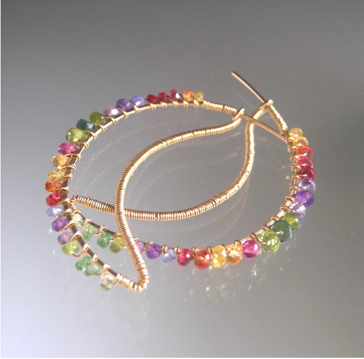 Rainbow Gemstone Crescent Earrings