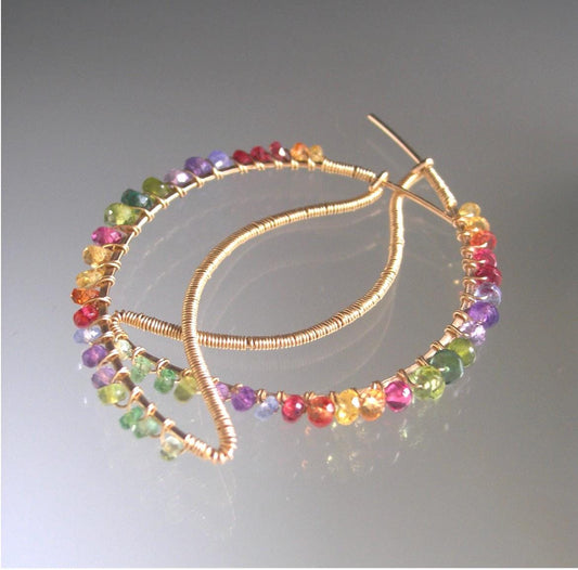 Rainbow Gemstone Crescent Earrings