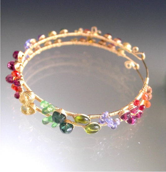 Rainbow Gemstone 14k Gold Filled  Hoops 2 1/2”