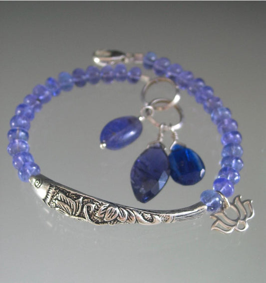 Tanzanite Sterling Koi Fish Bracelet w/ Lotus Charm