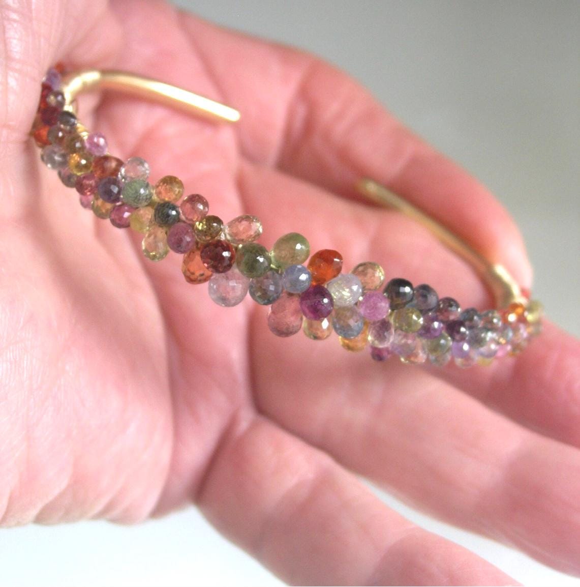 Multi Sapphire Encrusted Gold Filled Cuff