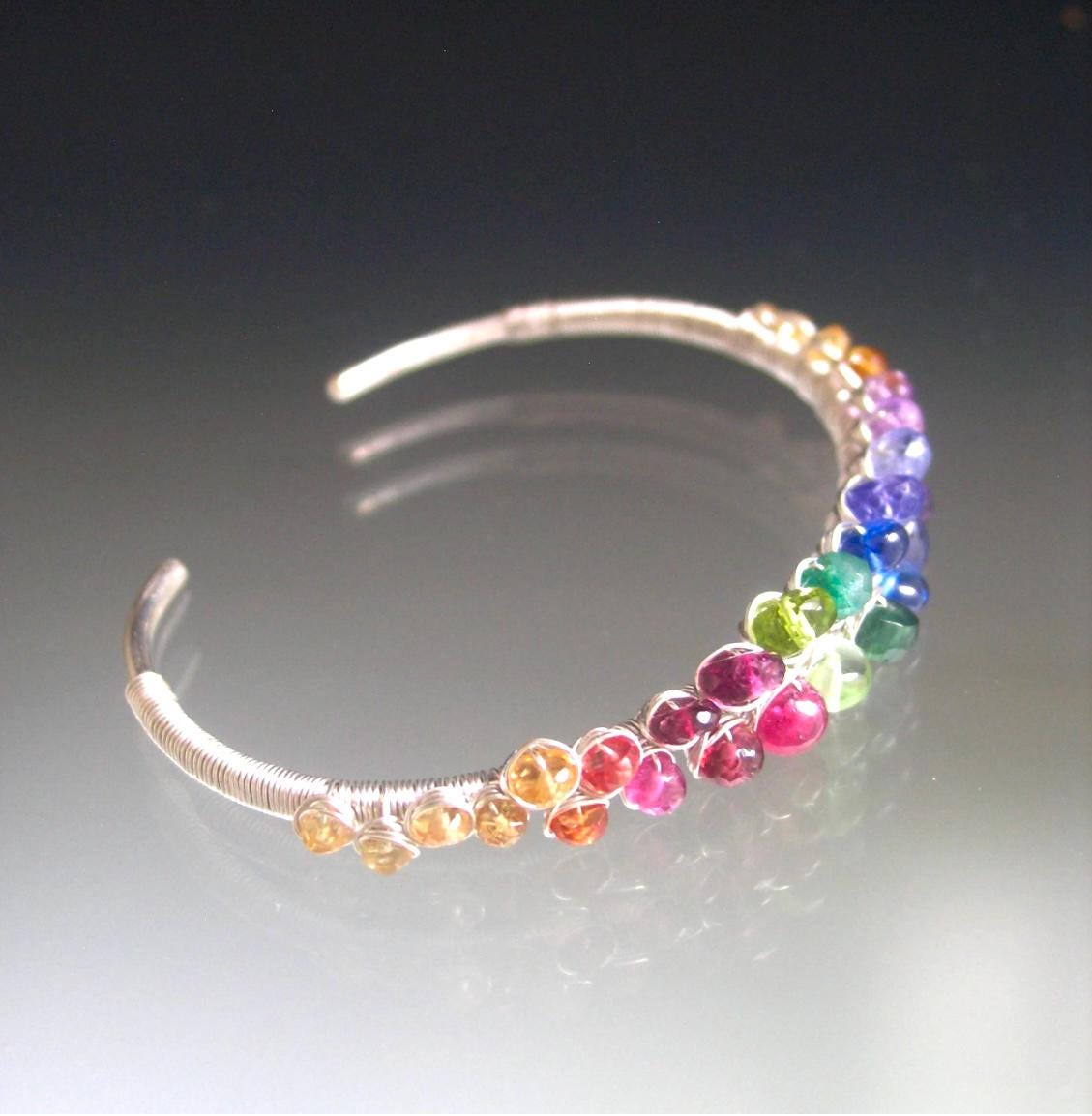 Rainbow Gemstone Sterling Silver Cuff