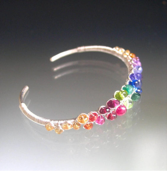 Rainbow Gemstone Sterling Silver Cuff
