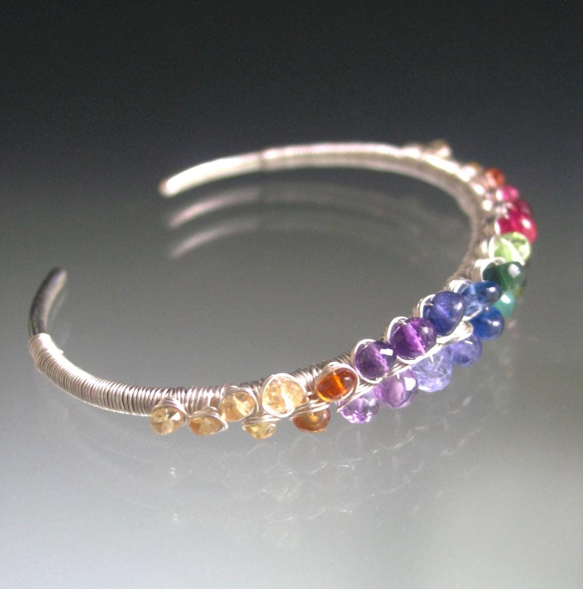 Rainbow Gemstone Sterling Silver Cuff
