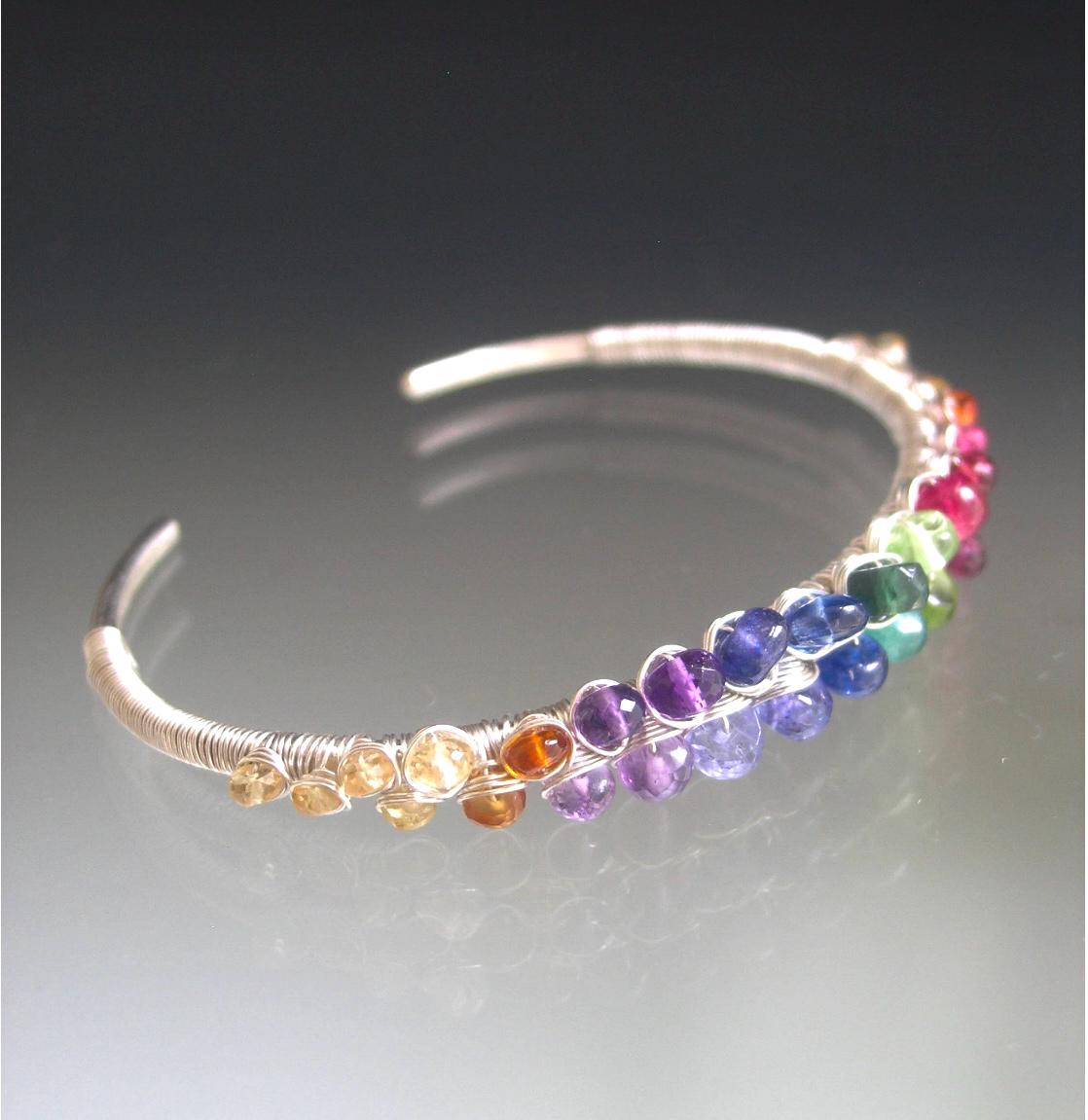 Rainbow Gemstone Sterling Silver Cuff