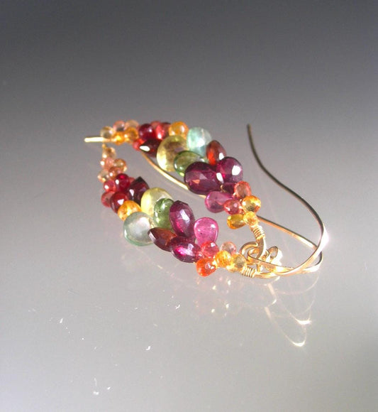 Multi Gemstone Encrusted Curved Earrings in 14k Gold Fill