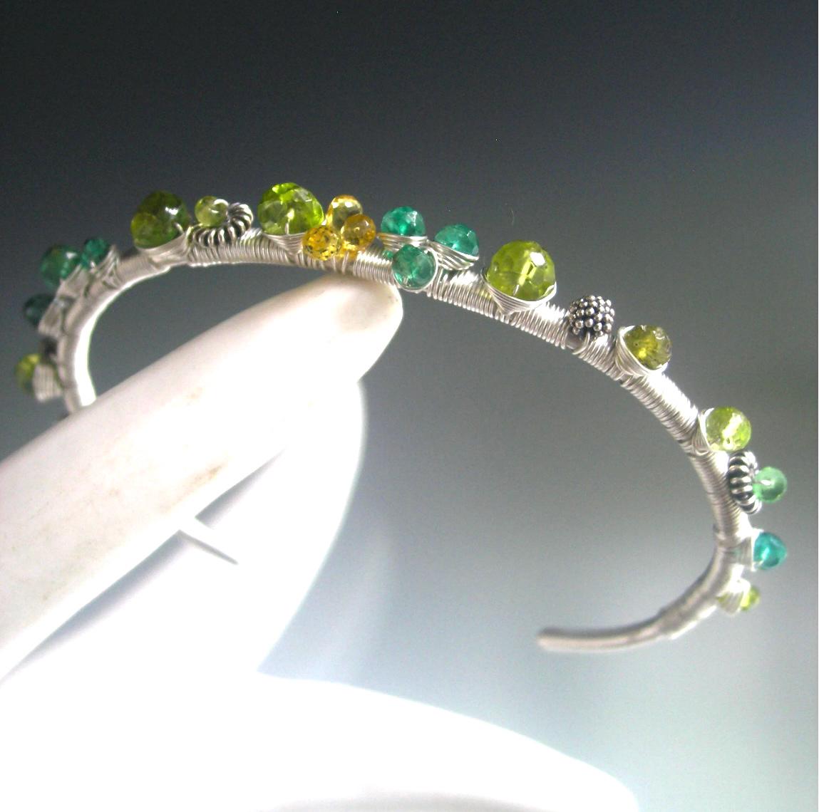 Multi Green Gemstone Sterling Cuff