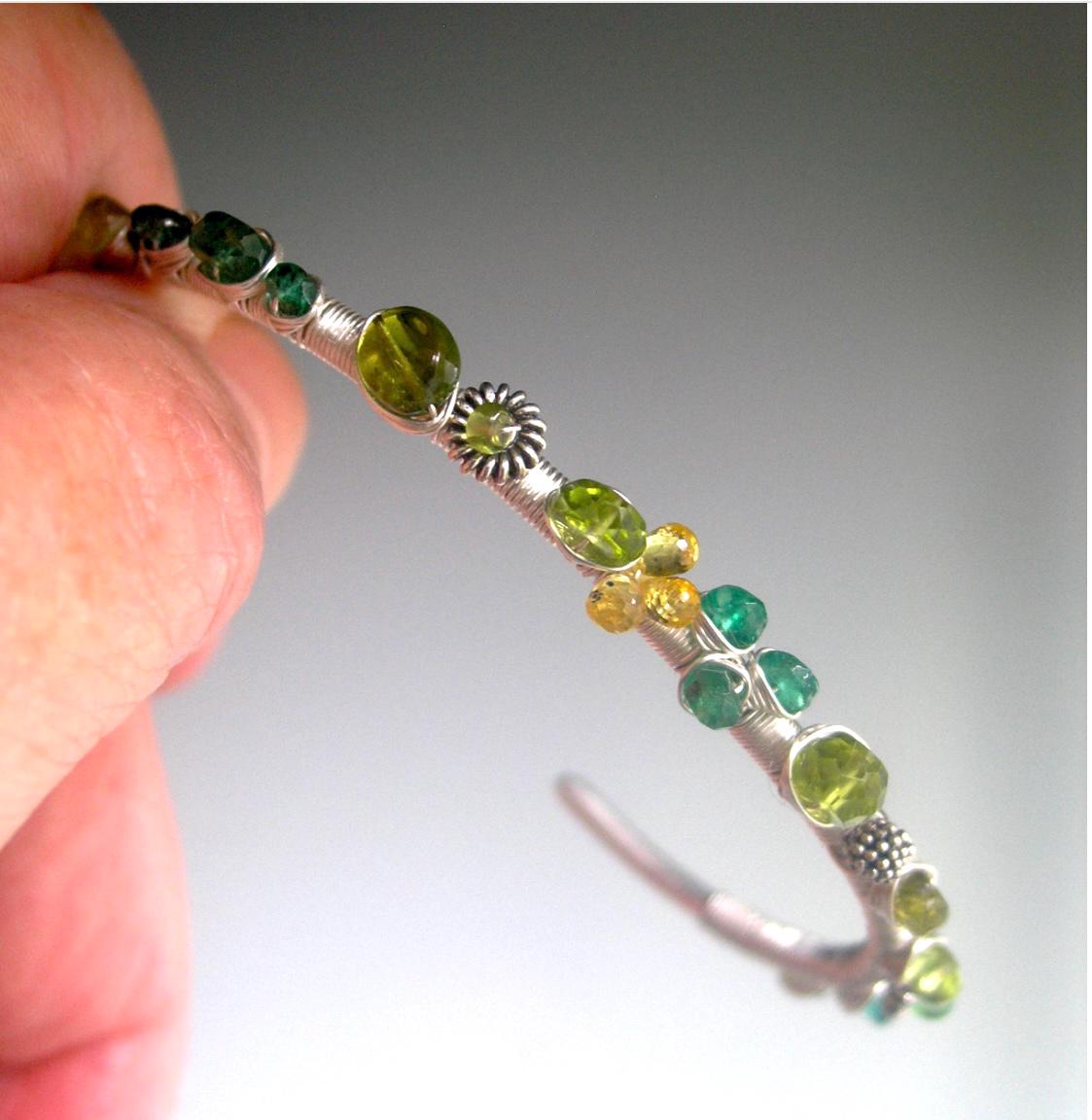 Multi Green Gemstone Sterling Cuff