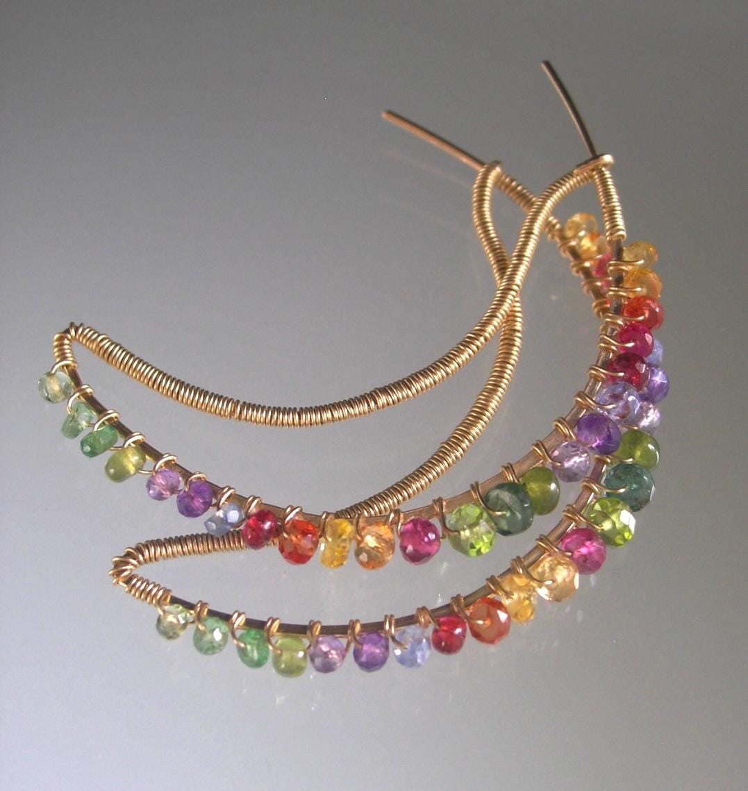 Rainbow Gemstone Crescent Earrings