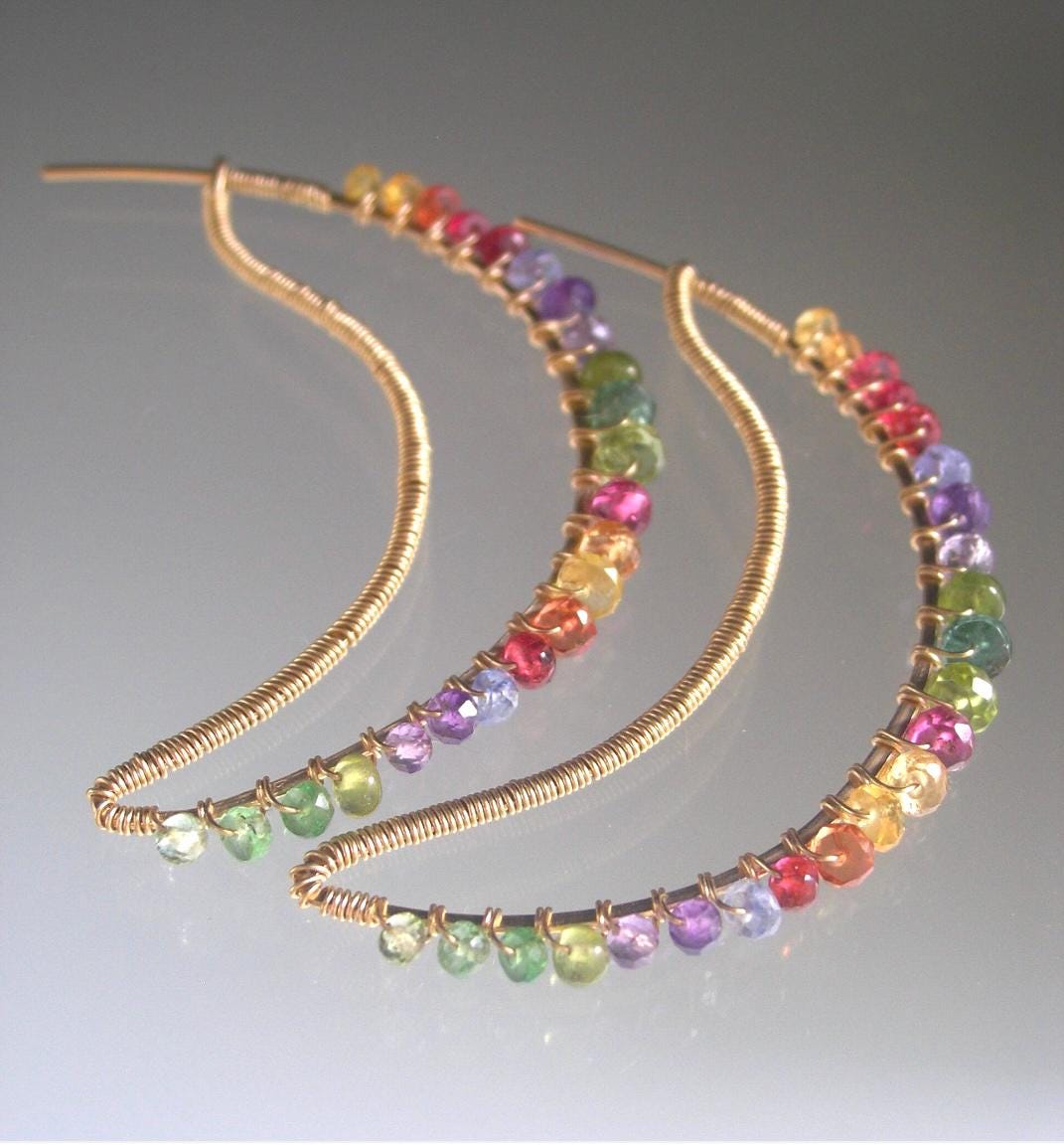 Rainbow Gemstone Crescent Earrings