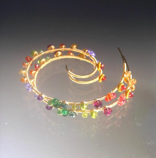 Gemstone 14k Gold Filled Spiral Hoops