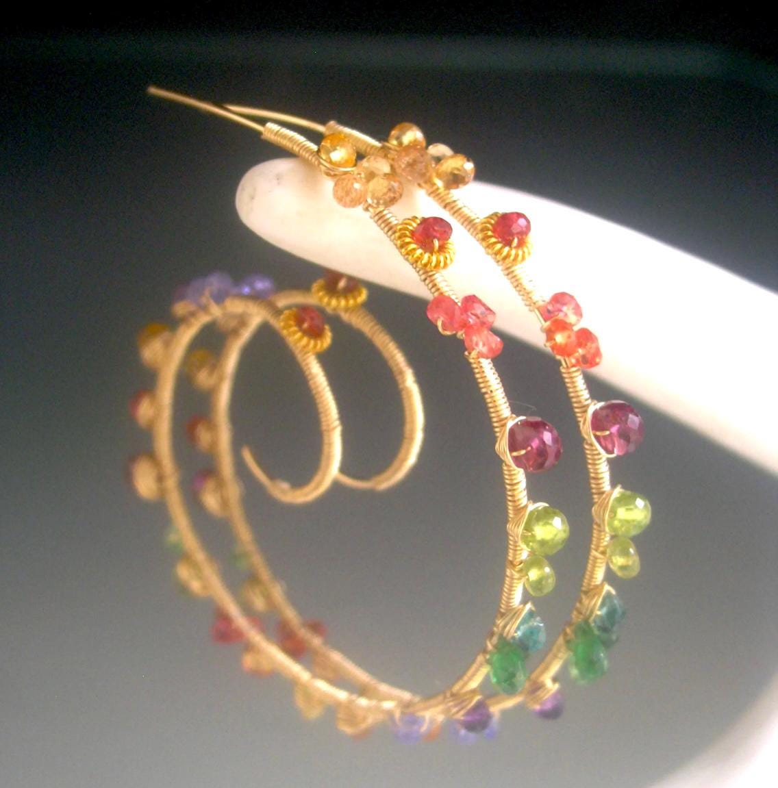 Gemstone 14k Gold Filled Spiral Hoops